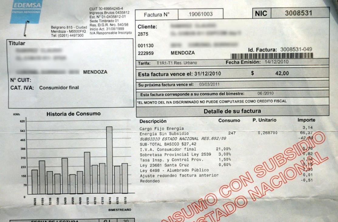 imagen Eliminaron el "fondo de Santa Cruz" de las facturas de luz de todo el país