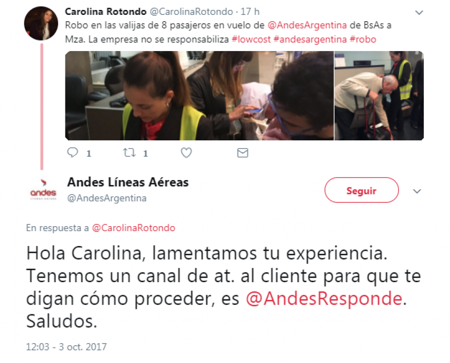 imagen Denunció robo de valijas y la low cost le pidió quejarse en Twitter