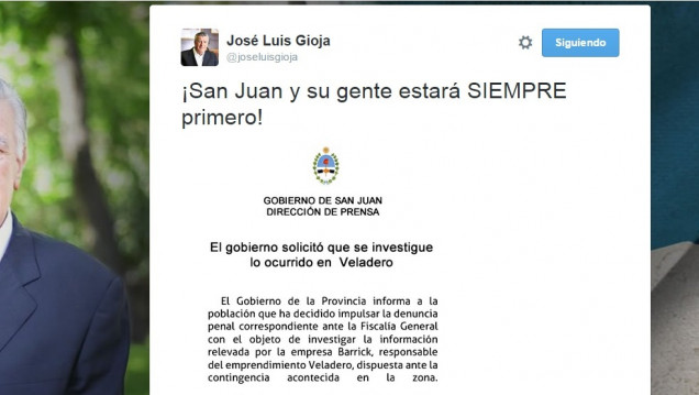 imagen Ahora Gioja apunta a la Barrick Gold